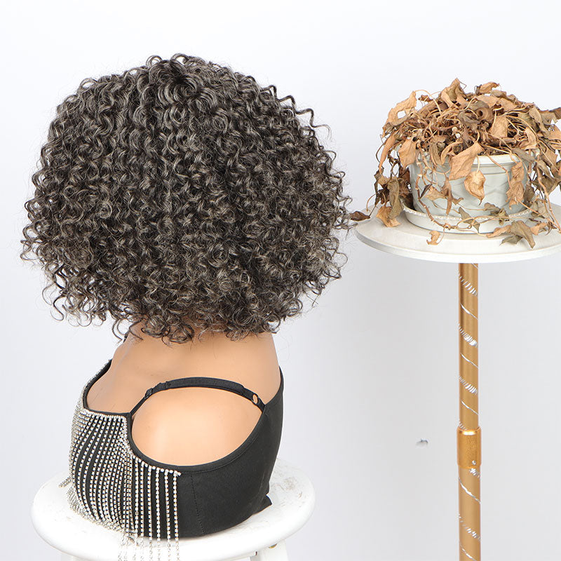 Beginner Friendly Medium Salt And Pepper Bob Curly Wig Human Hair Wear And Go Glueless Wig