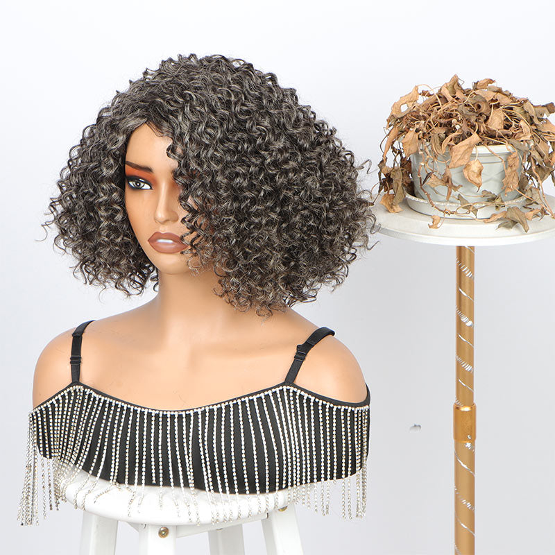 Beginner Friendly Medium Salt And Pepper Bob Curly Wig Human Hair Wear And Go Glueless Wig