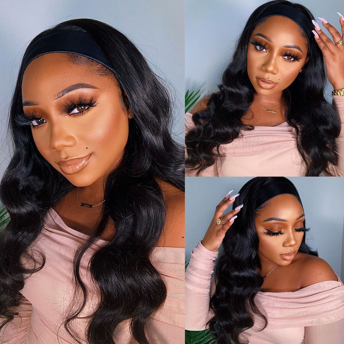 Body Wave Headband Wigs Human Hair Wigs No Glue No Gel Half Wig Easy Install