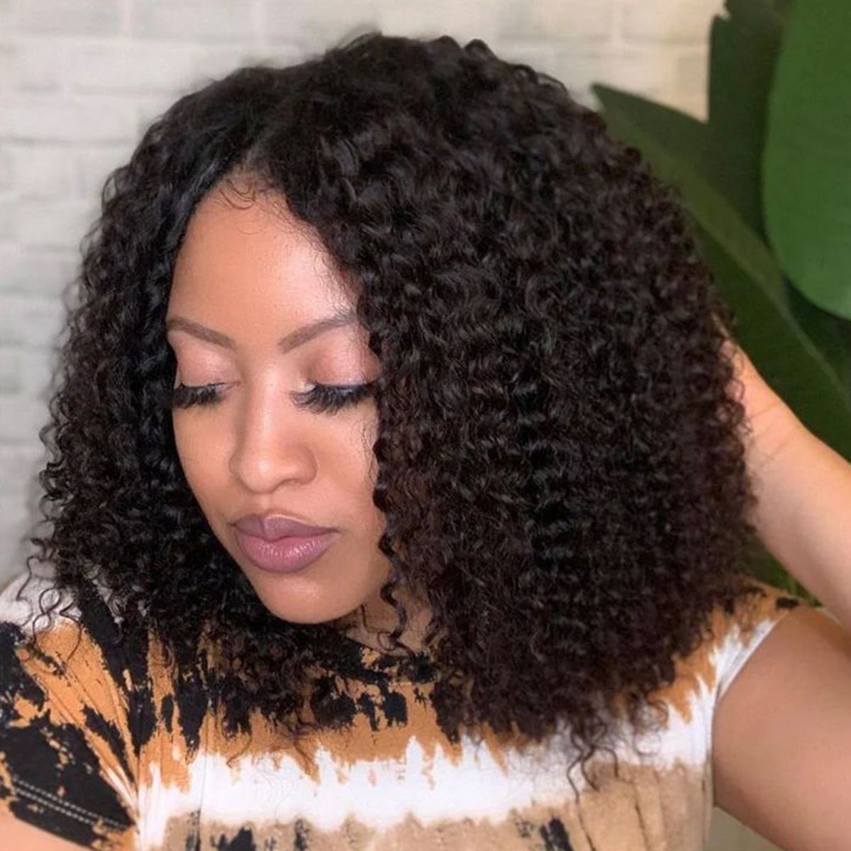 V Part Curly Short Bob Wigs No Glue Needed Easy Install