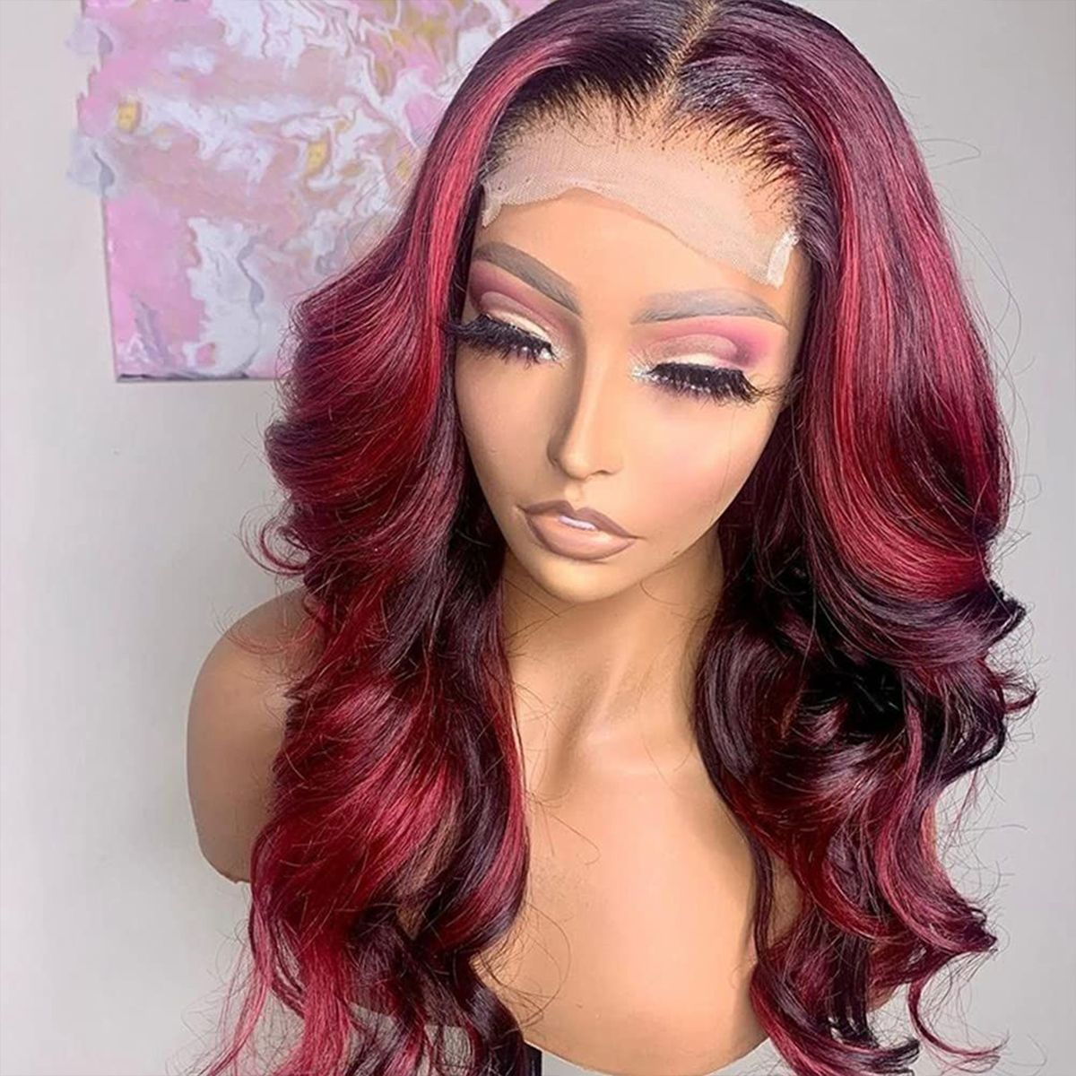 Dark Burgundy With Red Highlights Body Wave 13x4 HD Lace Frontal Wigs