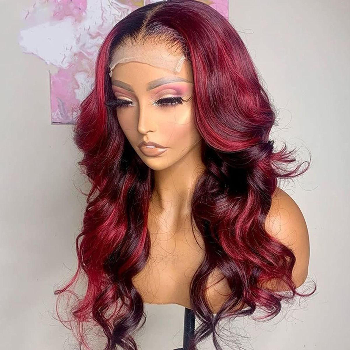 Dark Burgundy With Red Highlights Body Wave 13x4 HD Lace Frontal Wigs