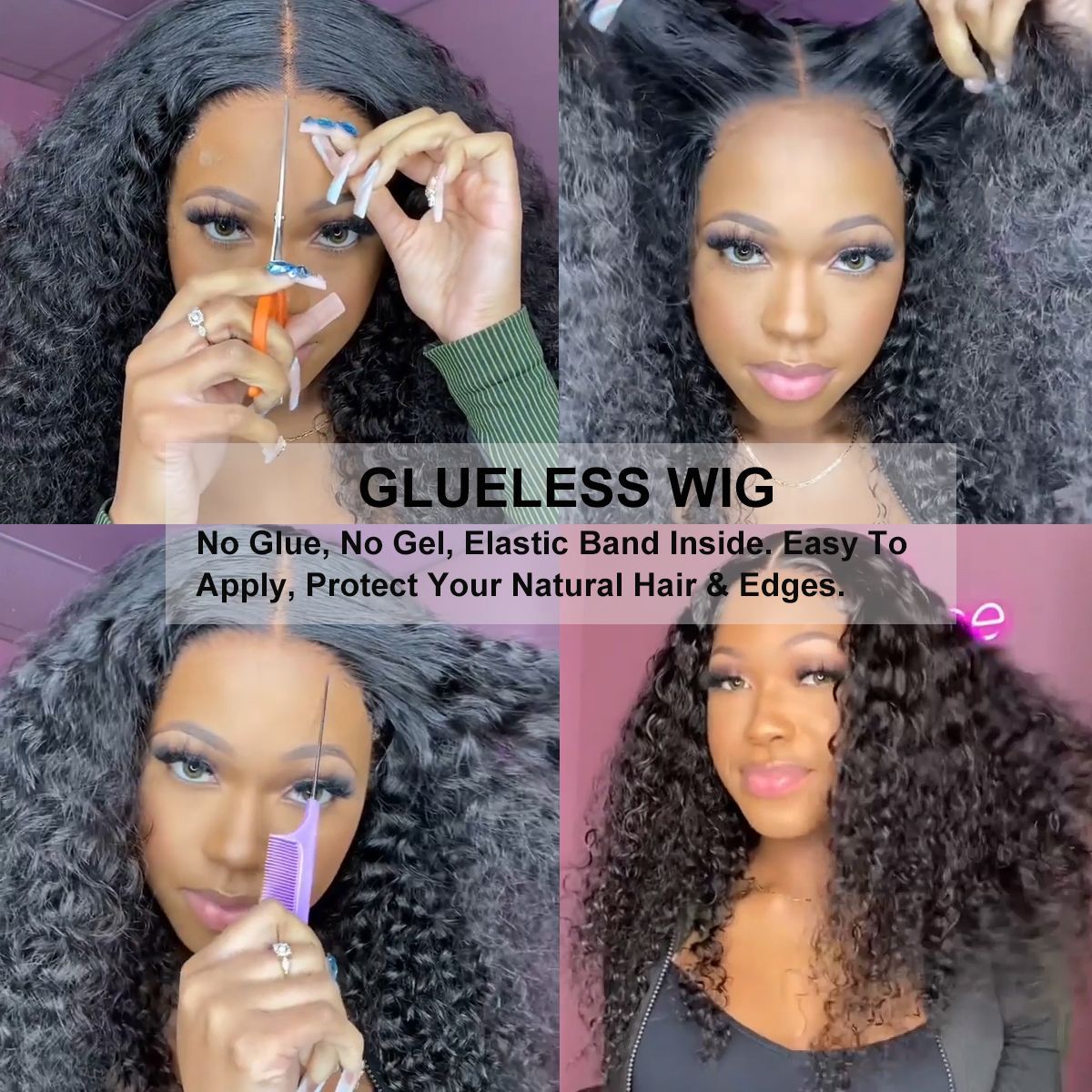 Glueless Lace Closure Wig Curly Pre-Cut Lace Human Hair Wig Pre-Bleached Knots