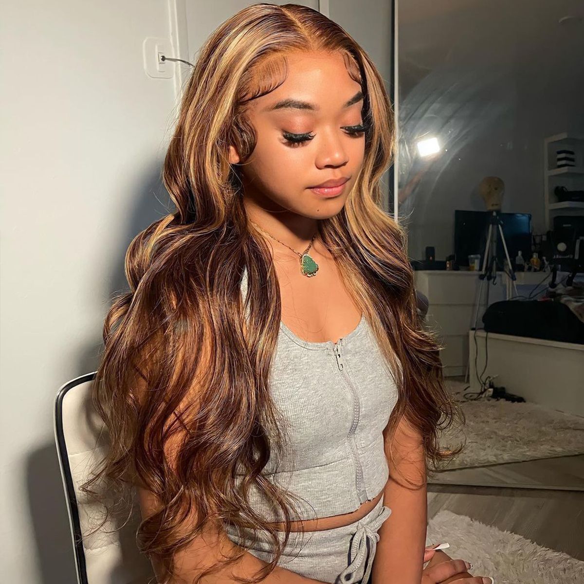 Balayage Highlight Honey Blonde Body Wave Lace Front Wigs 180% Density Wig