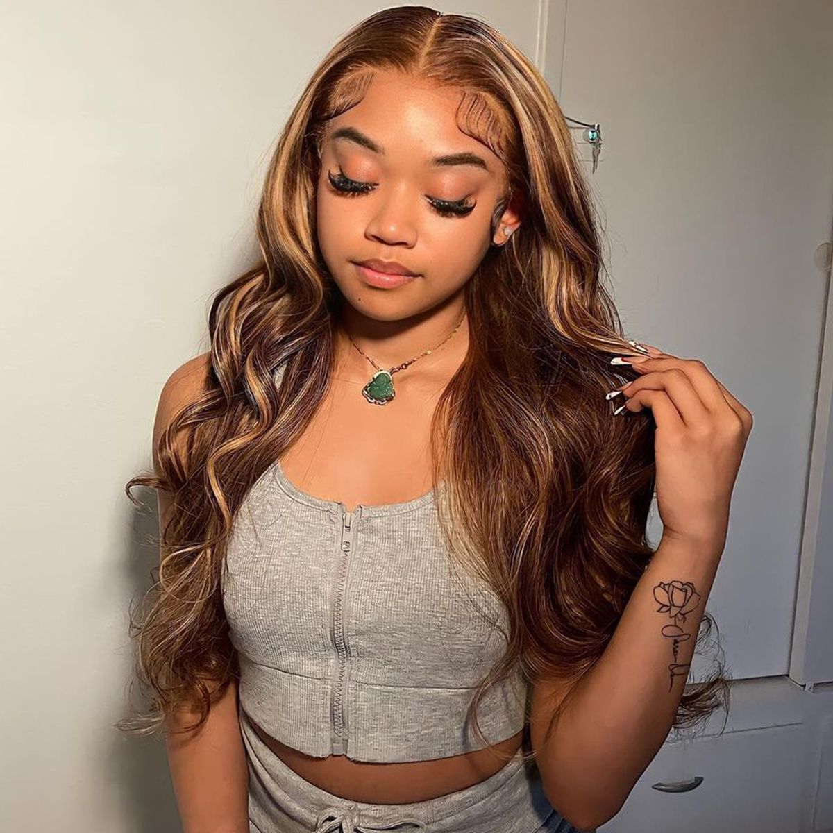 Balayage Highlight Honey Blonde Body Wave Lace Front Wigs 180% Density Wig