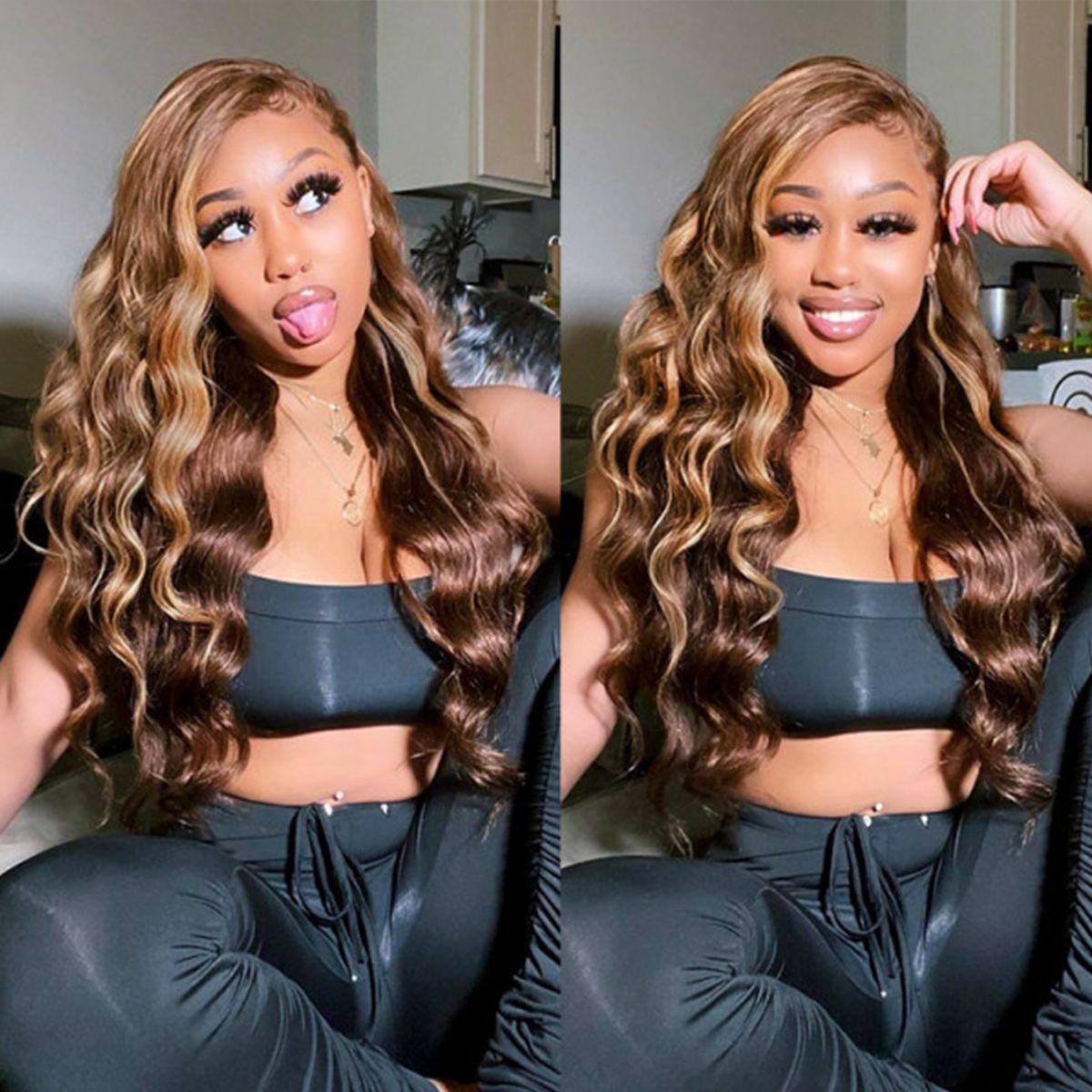 Highlight Honey Blonde Loose Deep Human Hair Lace Front Wigs 180% Density