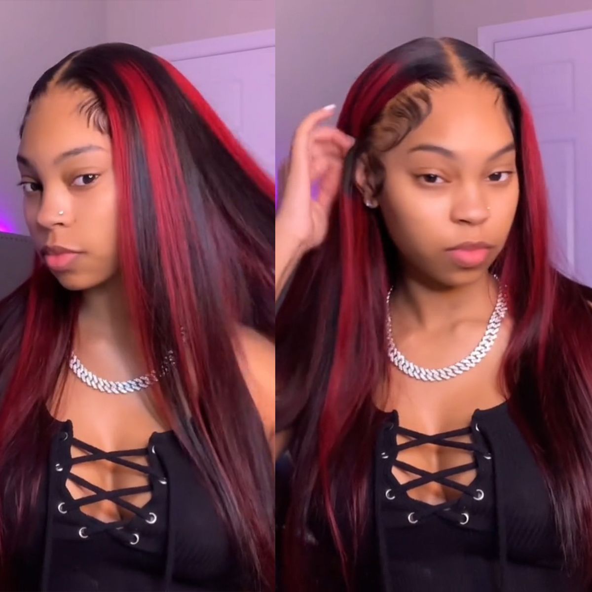 Burgundy Highlight With Dark Roots Straight 13x4 HD Lace Frontal Wigs