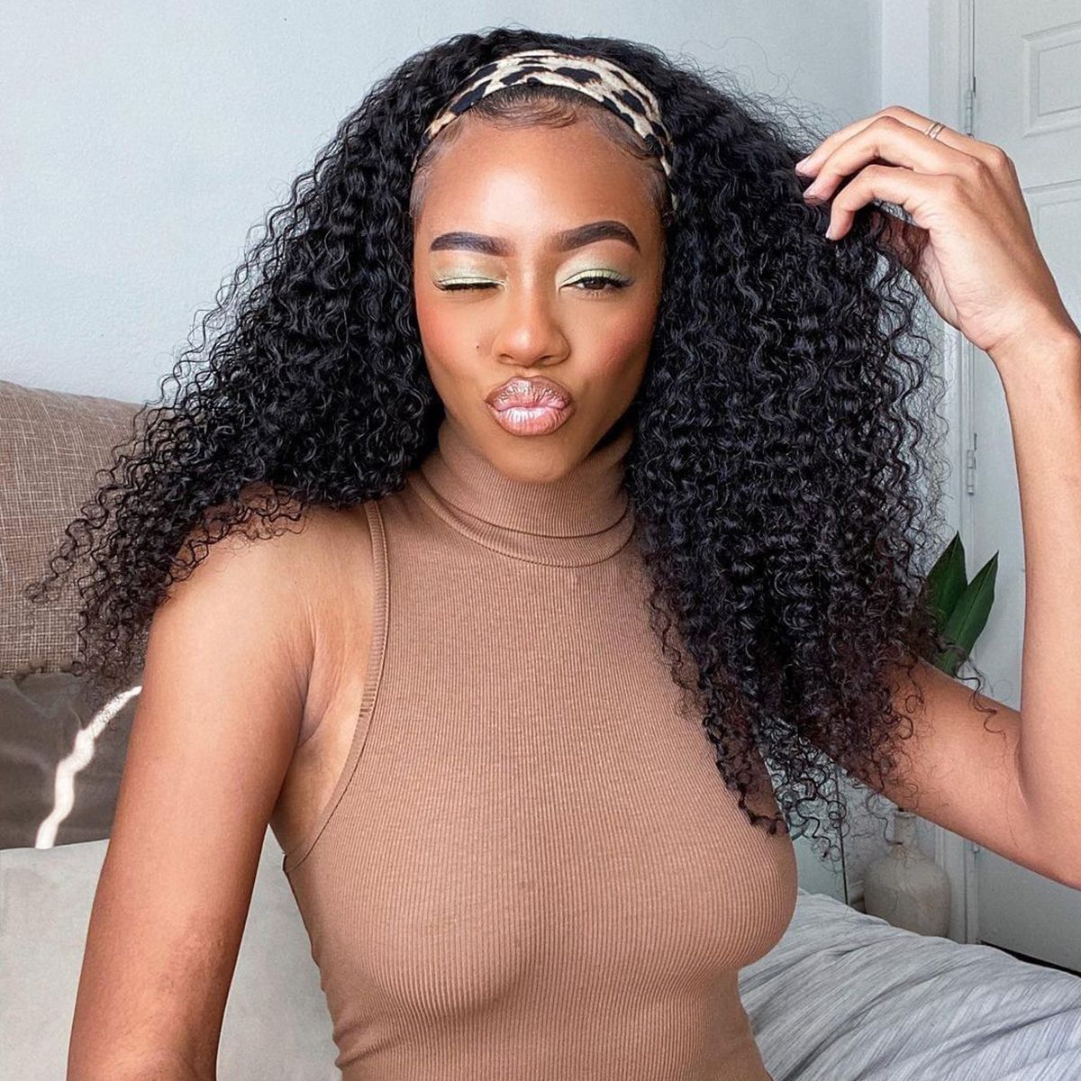 Kinky Curly Headband Hair Wig 180% Glueless Wig Put On &amp; Go