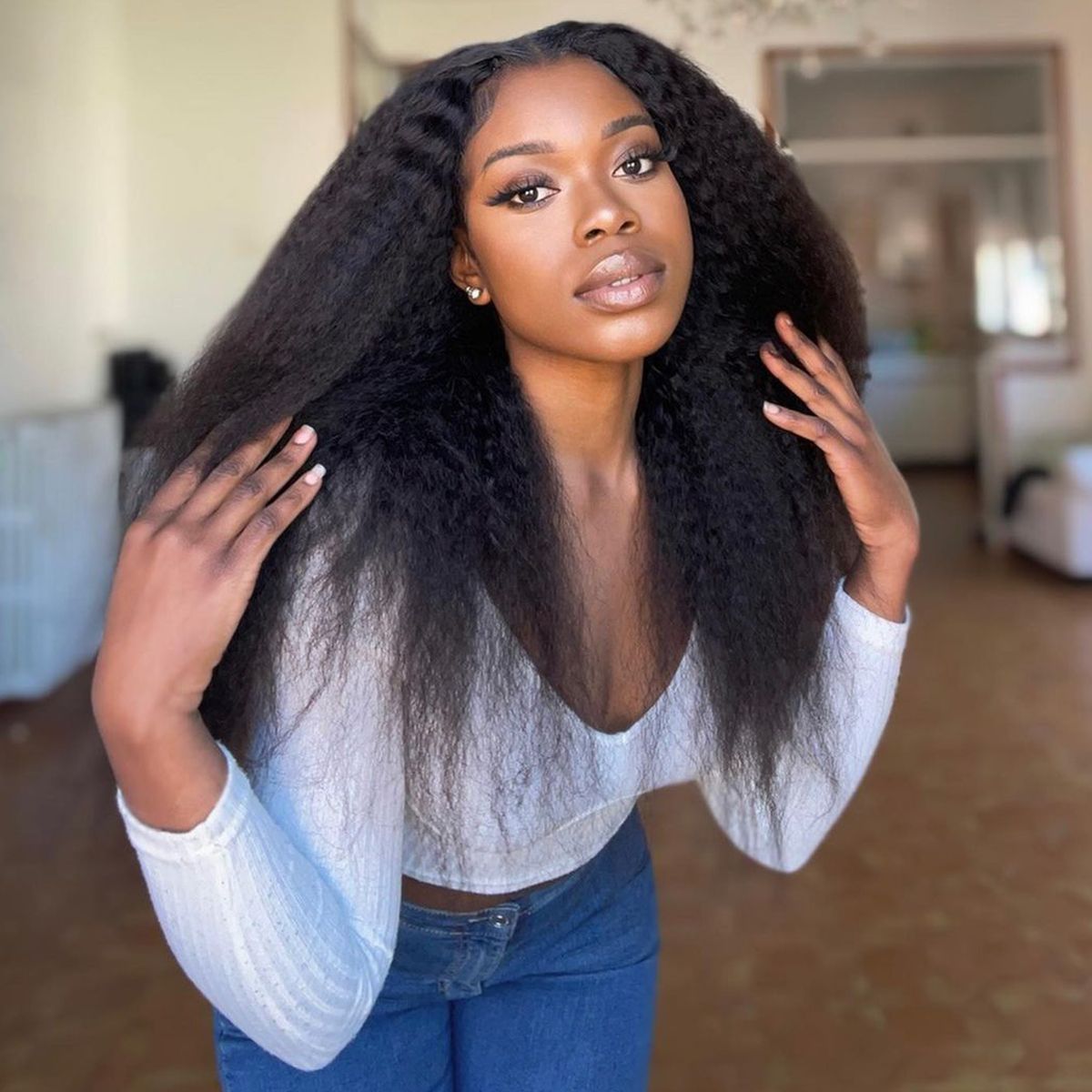 13×4 HD Kinky Straight Lace Front Wigs Yaki Human Hair Wigs Pre-Bleached Knots
