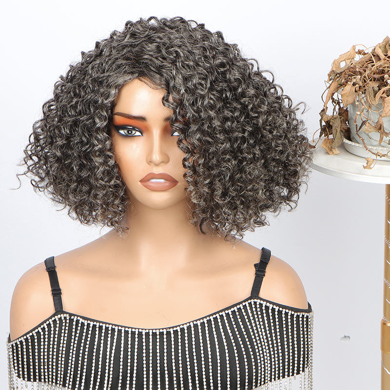 Beginner Friendly Medium Salt And Pepper Bob Curly Wig Human Hair Wear And Go Glueless Wig