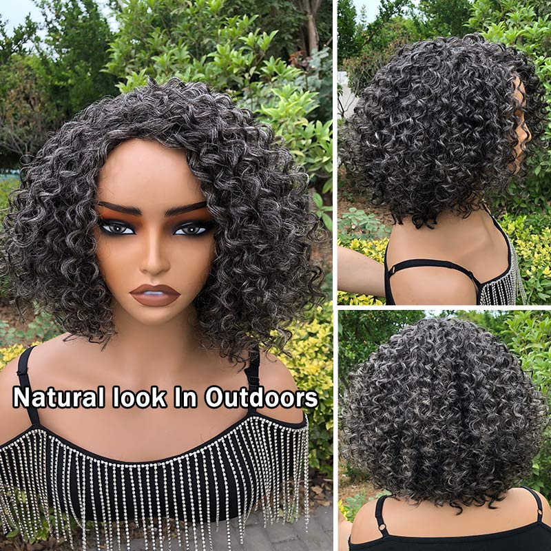 Beginner Friendly Medium Salt And Pepper Bob Curly Wig Human Hair Wear And Go Glueless Wig