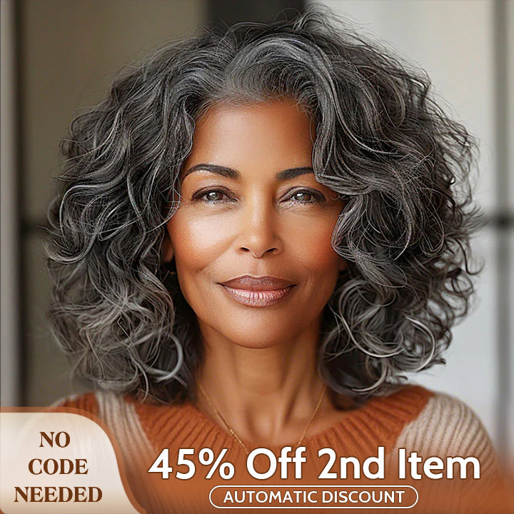 Attractive Seniors Salt And Pepper Human Hair Loose Wave Bob 5x5 HD Lace Wigs For Mom