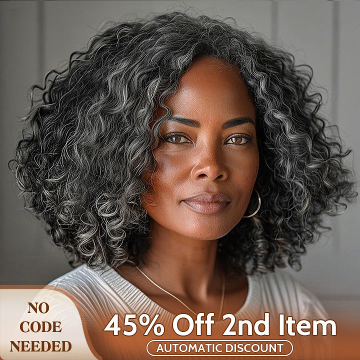 Medium Salt And Pepper Water Wave Bob Real Human Hair 5x5 Lace Wigs For Mature Women