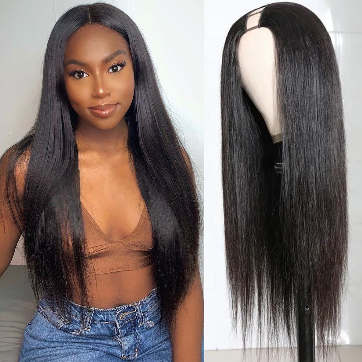 Straight U Part Wigs Human Hair Wigs Scalp Look 180%