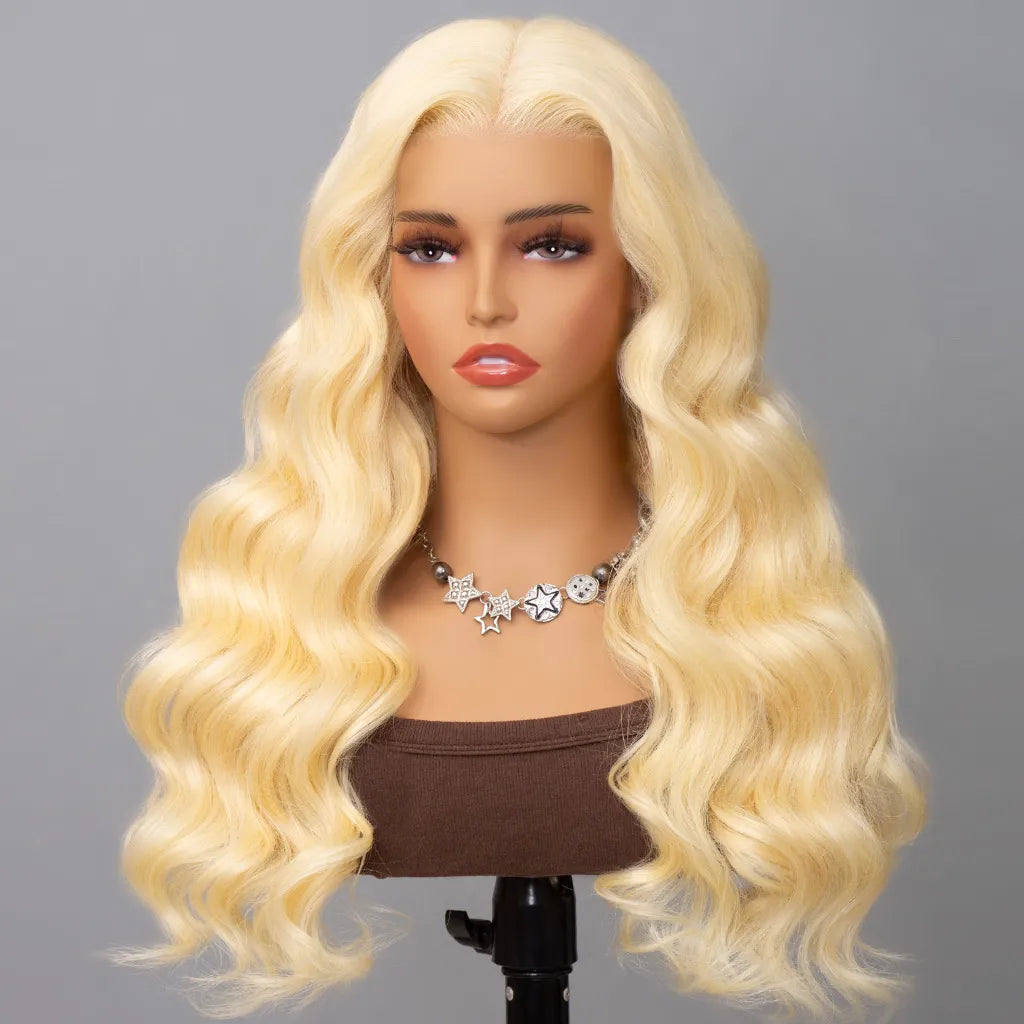 Glueless Blonde 6x5 Lace Closure Wig Pre-Cut Lace & Bleached Knots Put On and Go