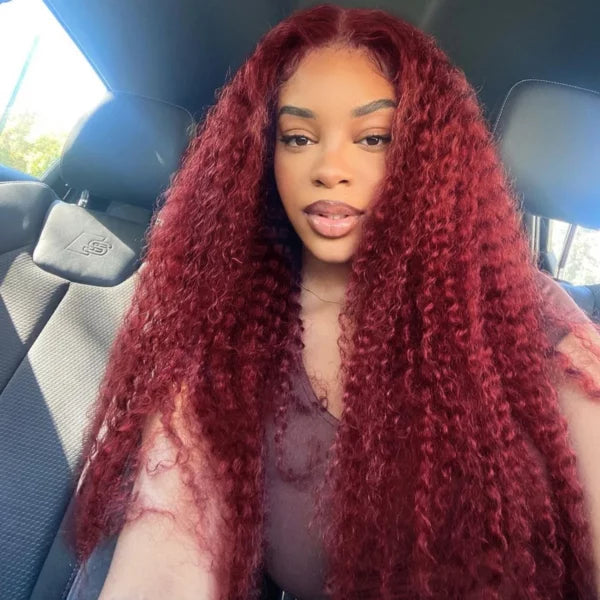 99J Burgundy Red Curly Wave 6x5 13x4 Undetectable HD Lace Front Wig