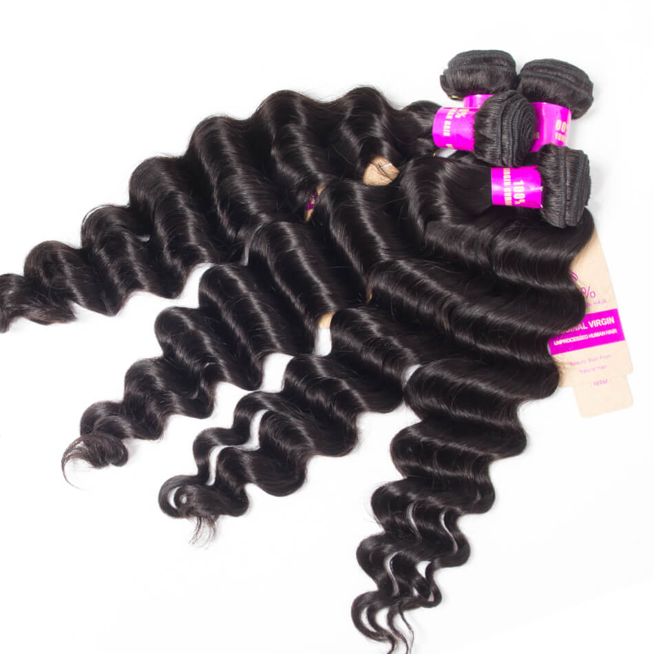 Loose Deep Curly Hair 4 Bundles Brazilian Hair Weave Bundles Wavy Hair 100% Virgin Human Hair Extension