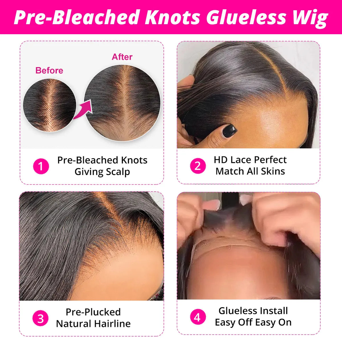 Glueless Lace Closure Wig Curly Pre-Cut Lace Human Hair Wig Pre-Bleached Knots