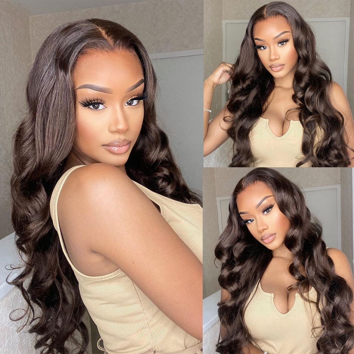 Dark Brown Color Body Wave Glueless 6x5 13x4 HD Lace Front Wigs