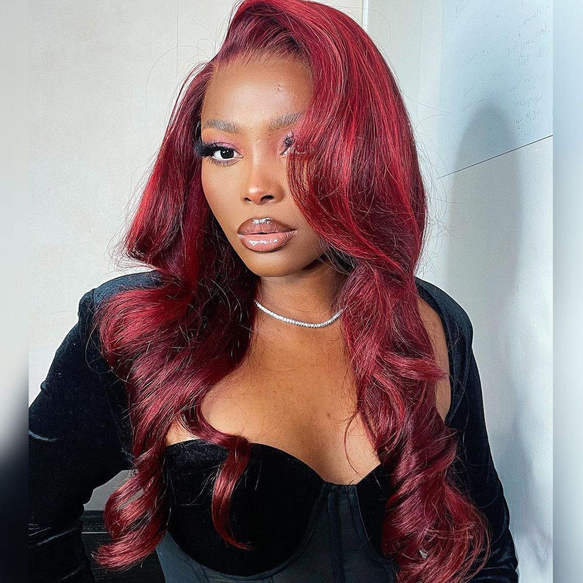 Dark Burgundy With Red Highlights Body Wave 13x4 HD Lace Frontal Wigs