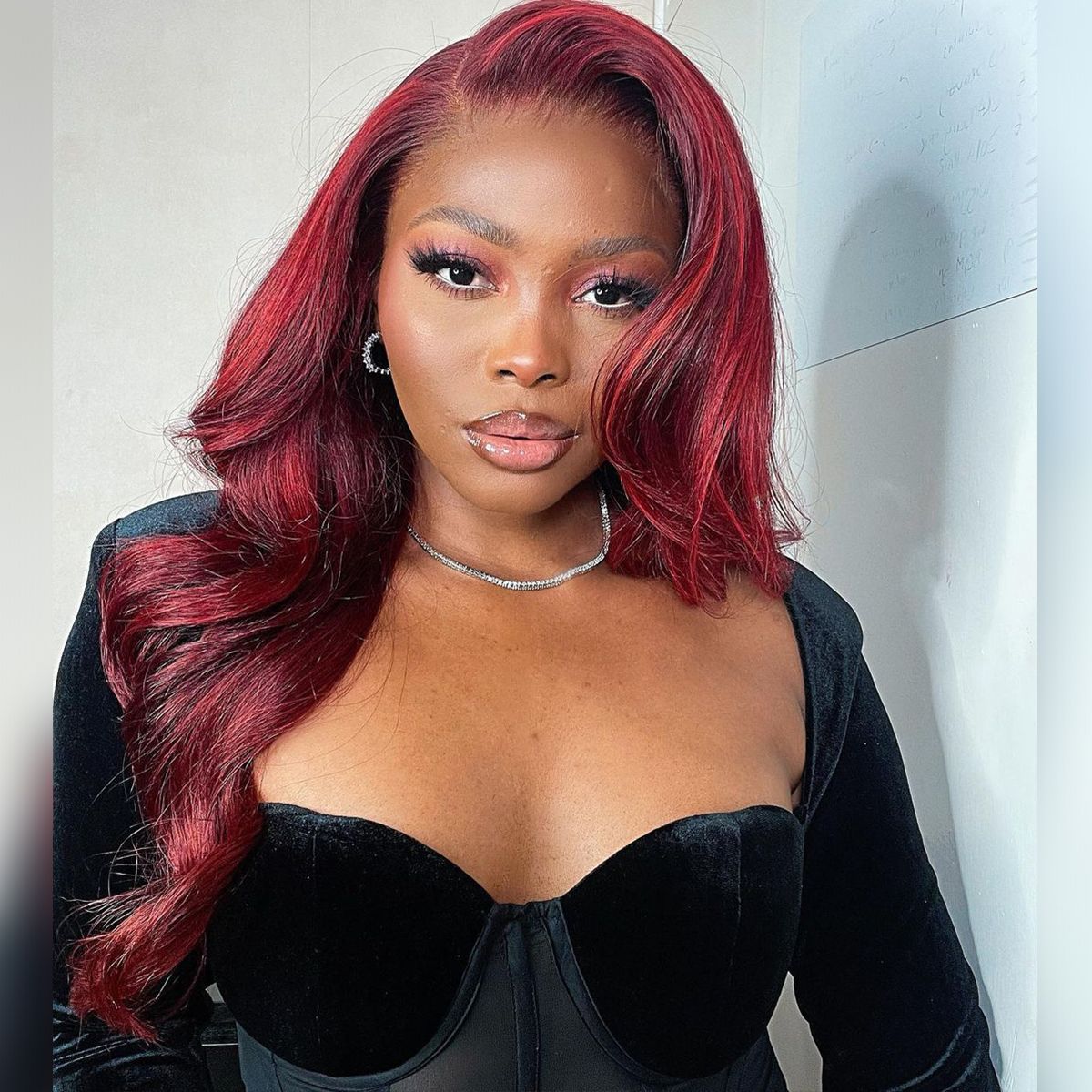 Dark Burgundy With Red Highlights Body Wave 13x4 HD Lace Frontal Wigs