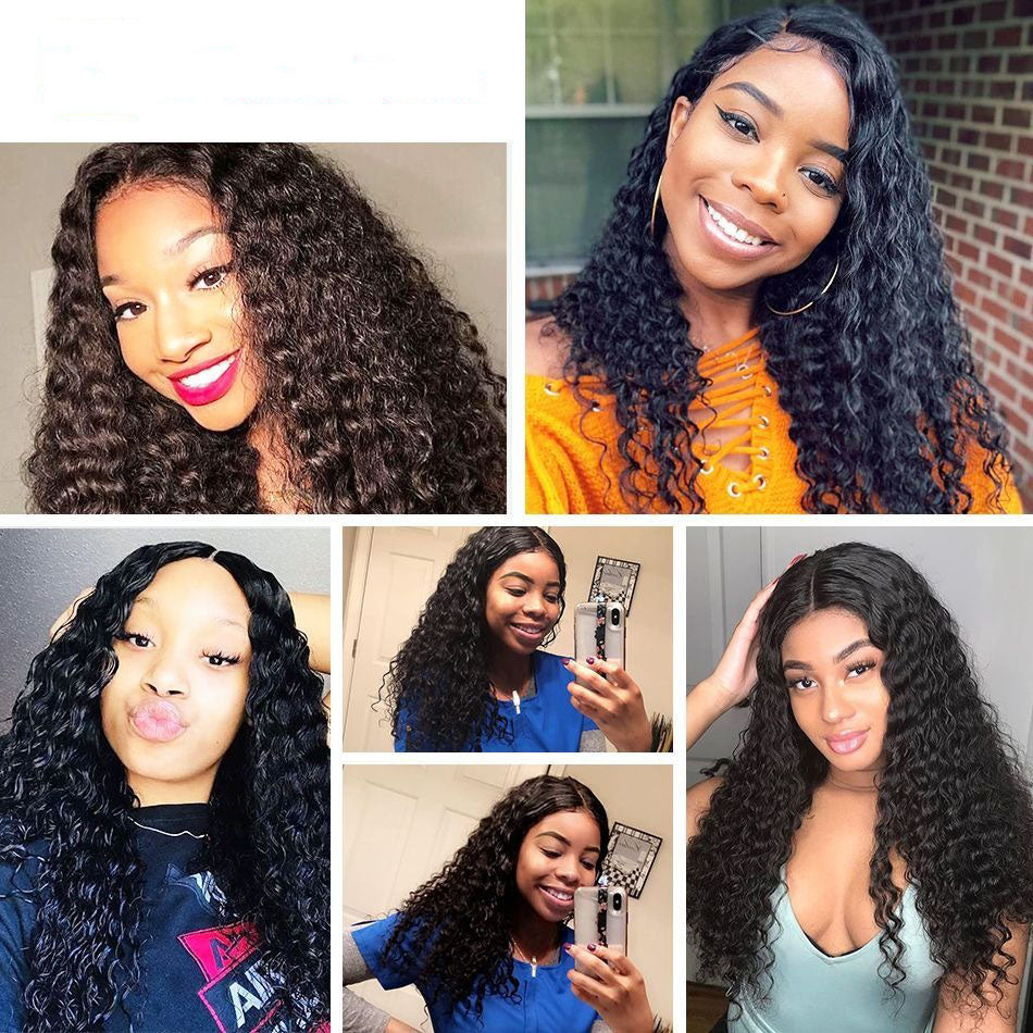 Curlymuse Brazilian Deep Wave With Closure Hair Deep Curly 3 Bundles With Closure 100% Virgin Human Hair