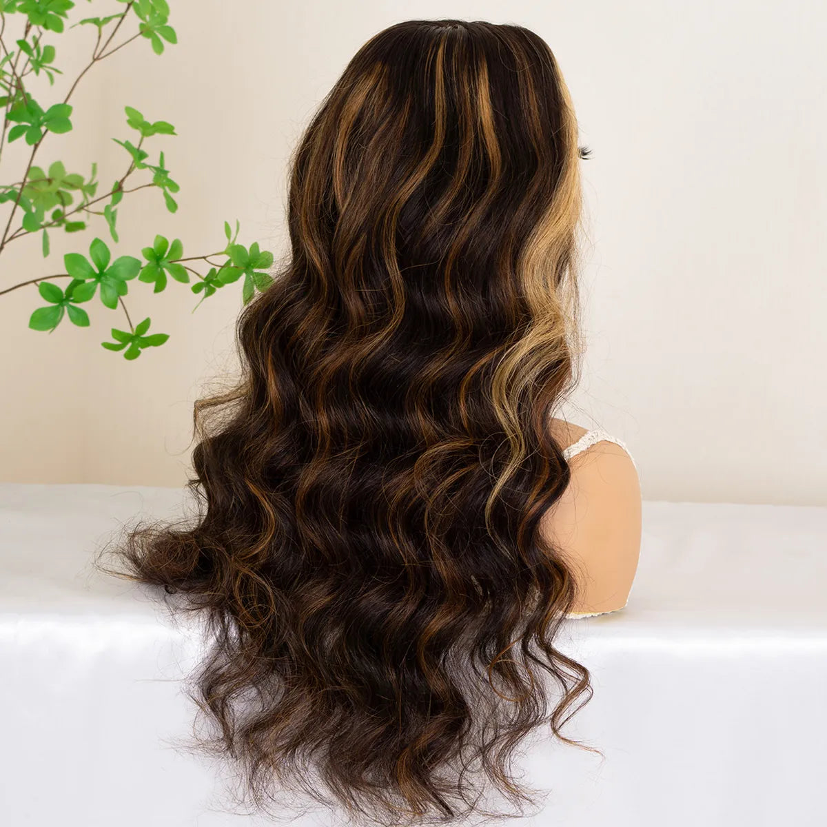 Glueless Highlight Brown With Honey Blonde Skunk Stripe Wig Pre-Cut 6x5 HD Lace &amp; Bleached Knots