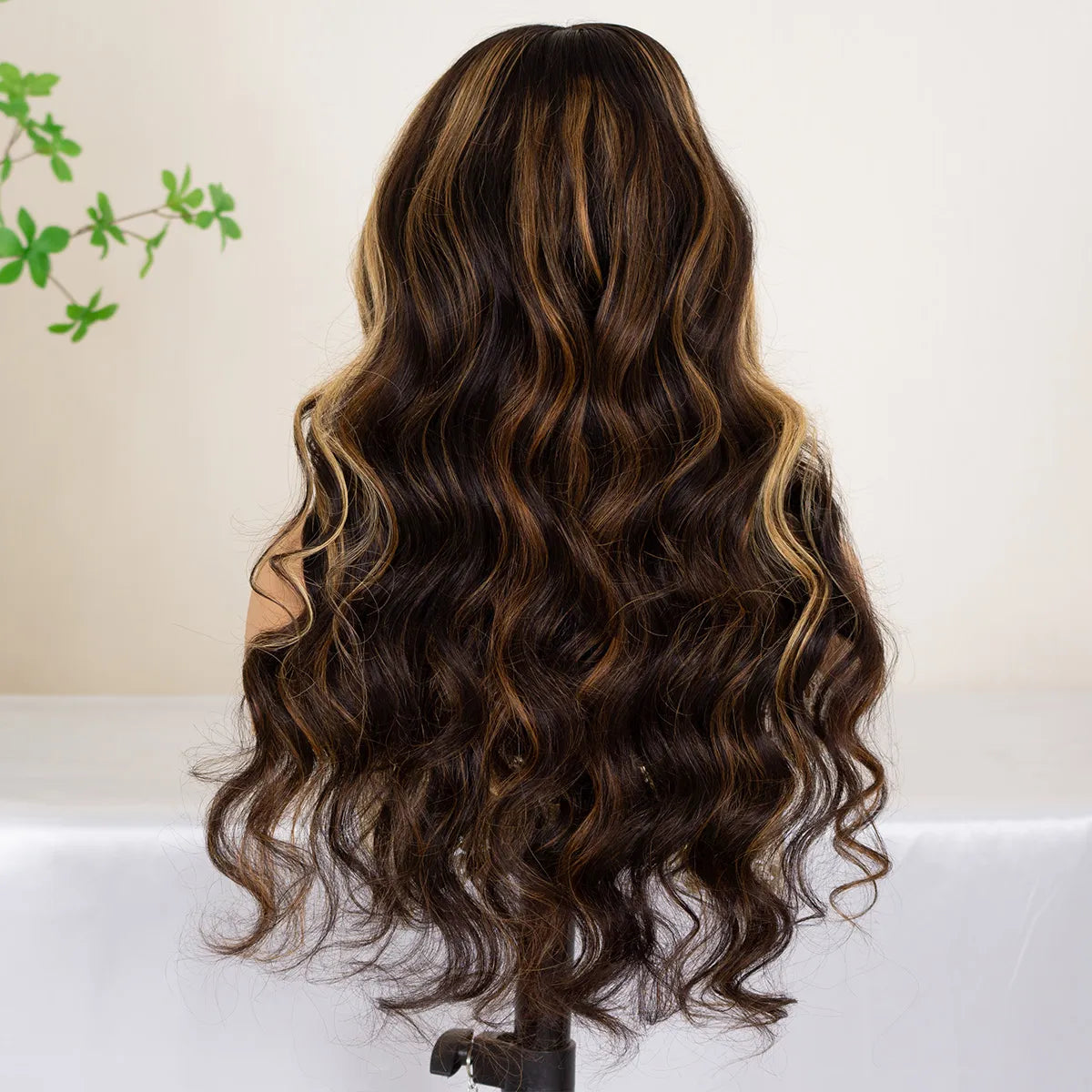 Glueless Highlight Brown With Honey Blonde Skunk Stripe Wig Pre-Cut 6x5 HD Lace &amp; Bleached Knots