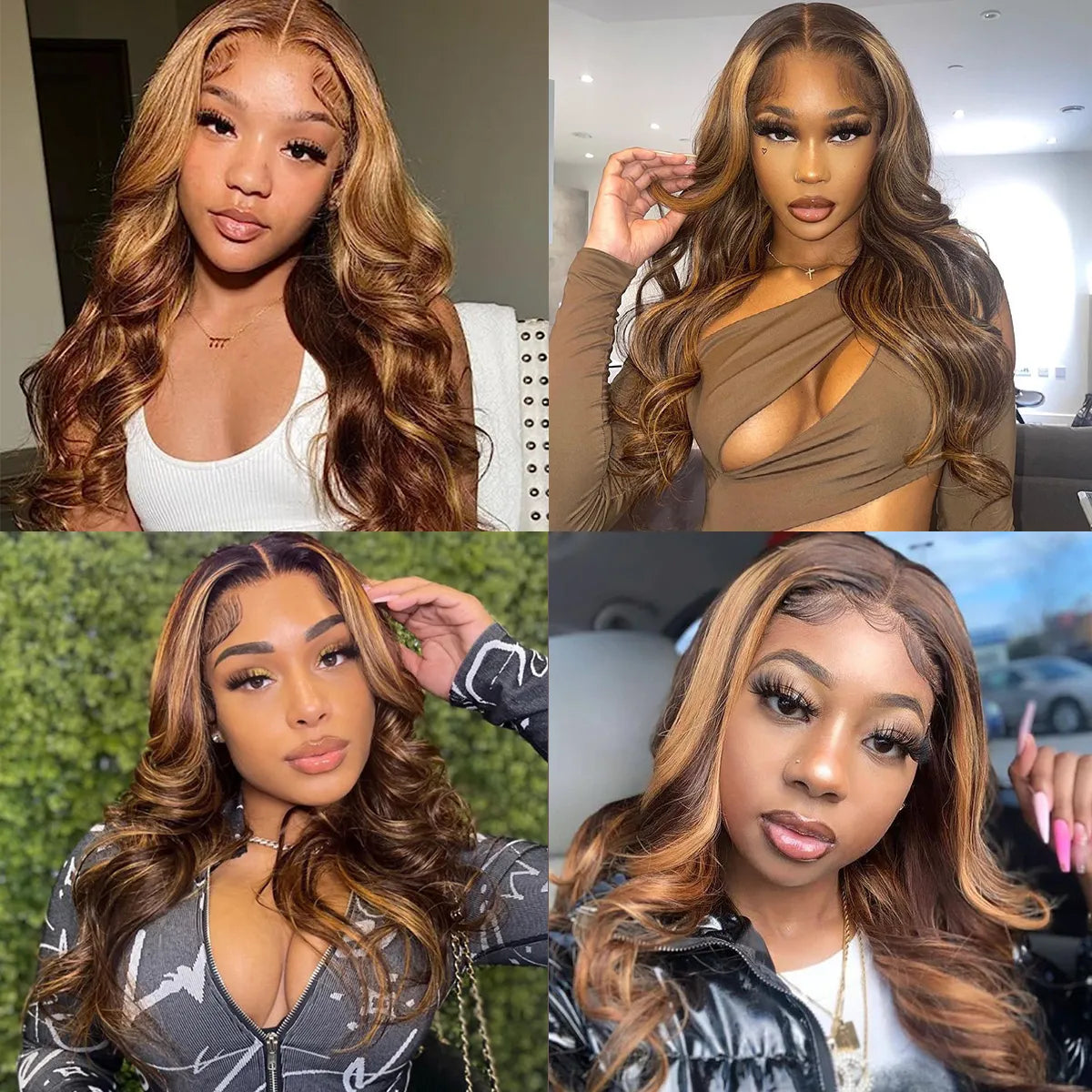 Honey Blonde Highlight Body Wave Hair 3 Bundles With 5x5 HD Lace Closure