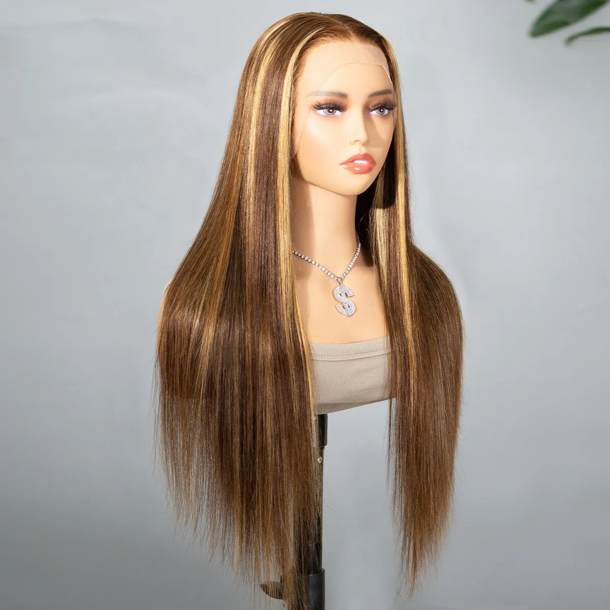 Highlight Honey Blonde Straight Hair Lace Front Wigs 180% Density