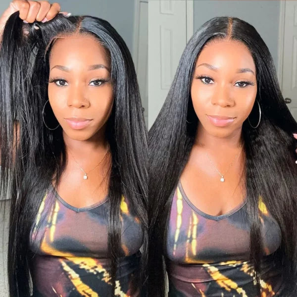 Ready To Go 6x5 Lace Kinky Straight Wig Glueless Wig Pre-Cut HD Lace &amp; Bleached Knots