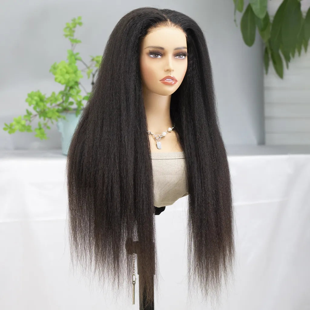 Ready To Go 6x5 Lace Kinky Straight Wig Glueless Wig Pre-Cut HD Lace &amp; Bleached Knots