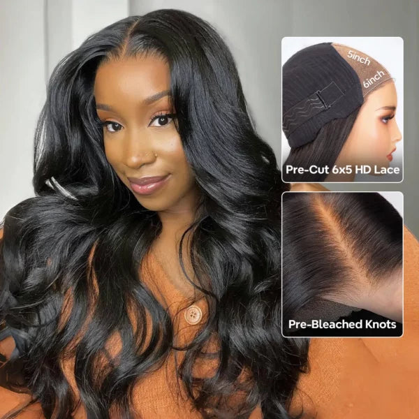 Ready To Go Pre-Cut 6x5 Lace Glueless Wig Body Wave Invisible Knots Natural Hairline