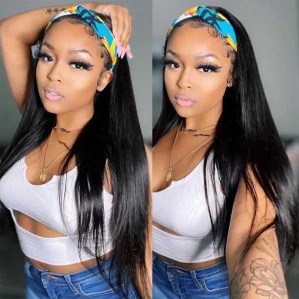 New Headband Wig Straight Human Hair Wigs 180% Density Beginner Friendly Half Wig