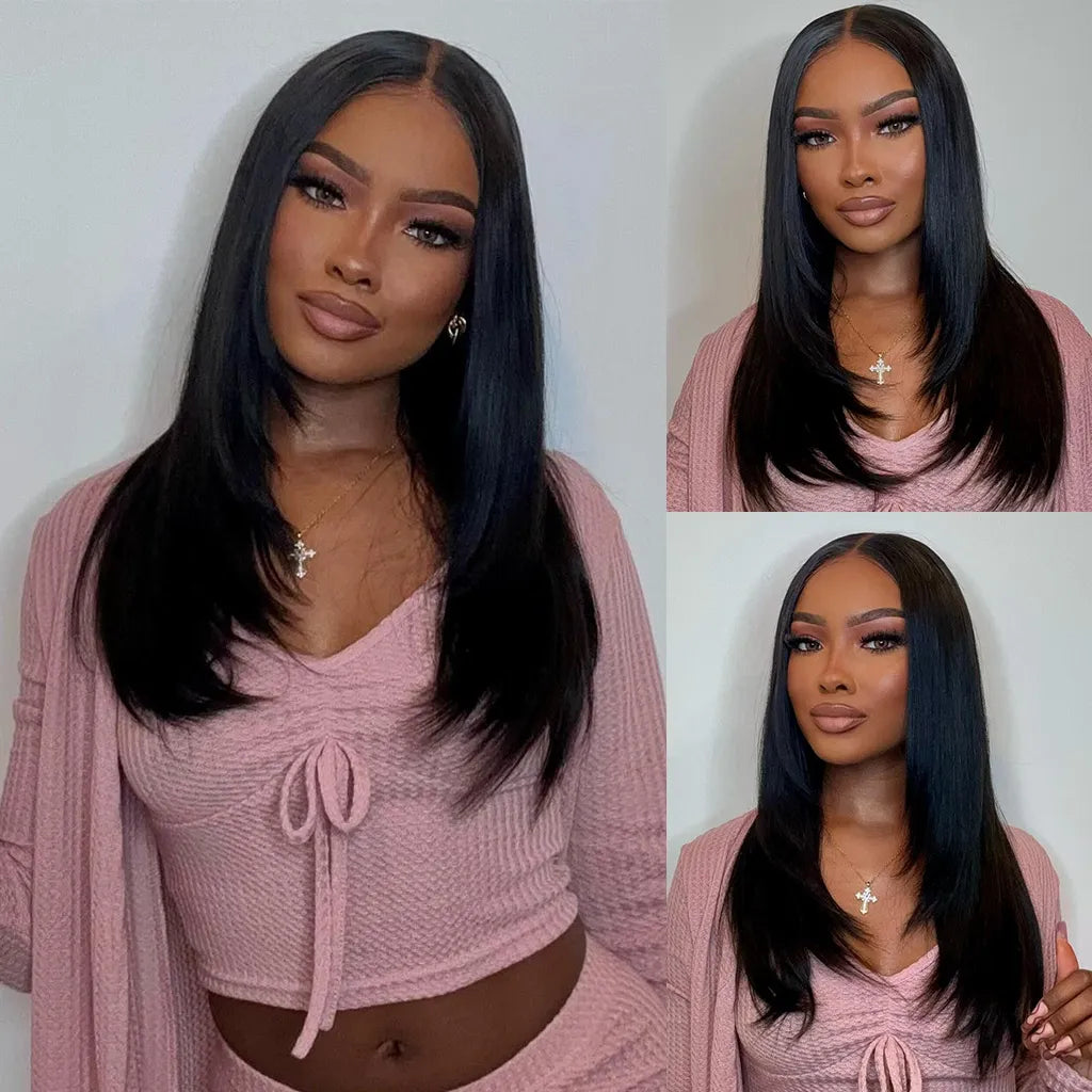 Straight Hair With Layers Shoulder Length Glueless Wig Human Hair HD Lace Wig
