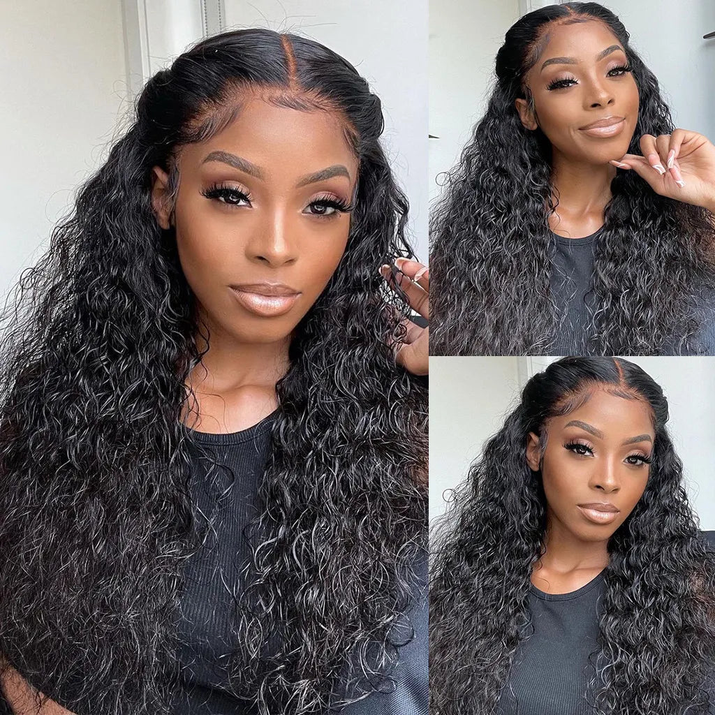 Water Wave Invisi-Drawstring Snug Fit 360 Lace Frontal Wigs Pre-Bleached Knots Human Hair Wigs