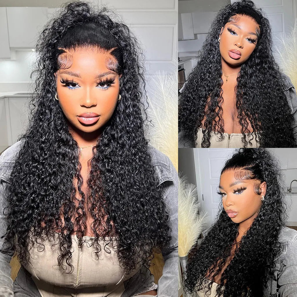 Water Wave Invisi-Drawstring Snug Fit 360 Lace Frontal Wigs Pre-Bleached Knots Human Hair Wigs