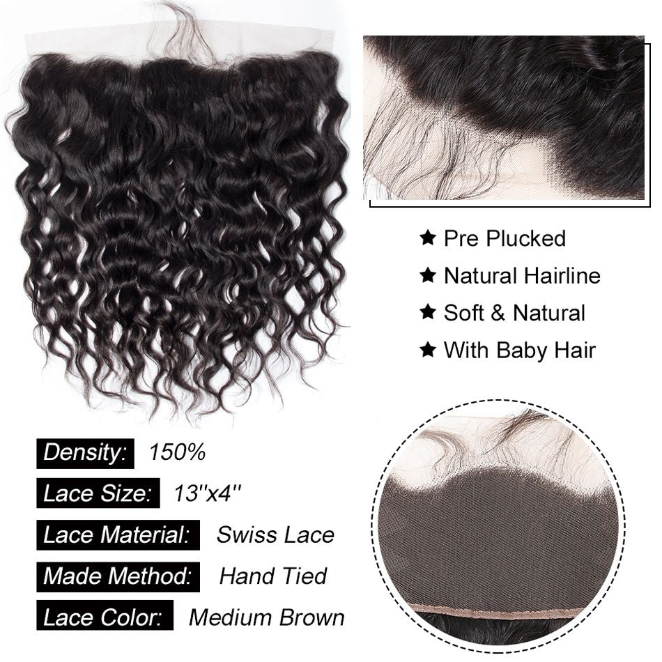 Curlymuse Hair 13*4 Lace Frontal Closure Water Weave Brazilian Wet Any Wavy Frontal Closure Human Hair Extensions