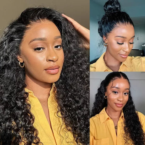 Water Wave Invisi-Drawstring Snug Fit 360 Lace Frontal Wigs Pre-Bleached Knots Human Hair Wigs