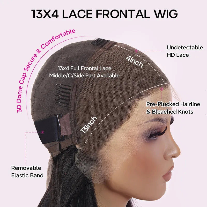 13×4 HD Kinky Straight Lace Front Wigs Yaki Human Hair Wigs Pre-Bleached Knots