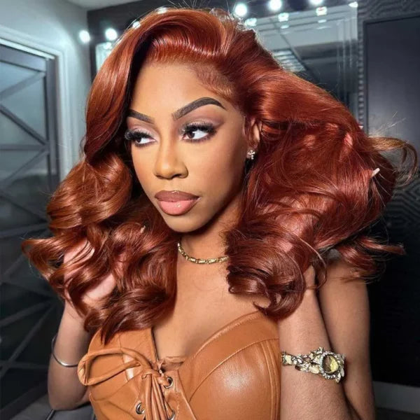 Copper Brown Layered Cut Loose Wave Glueless Wigs Pre-Cut 6x5 Lace Closure Wig