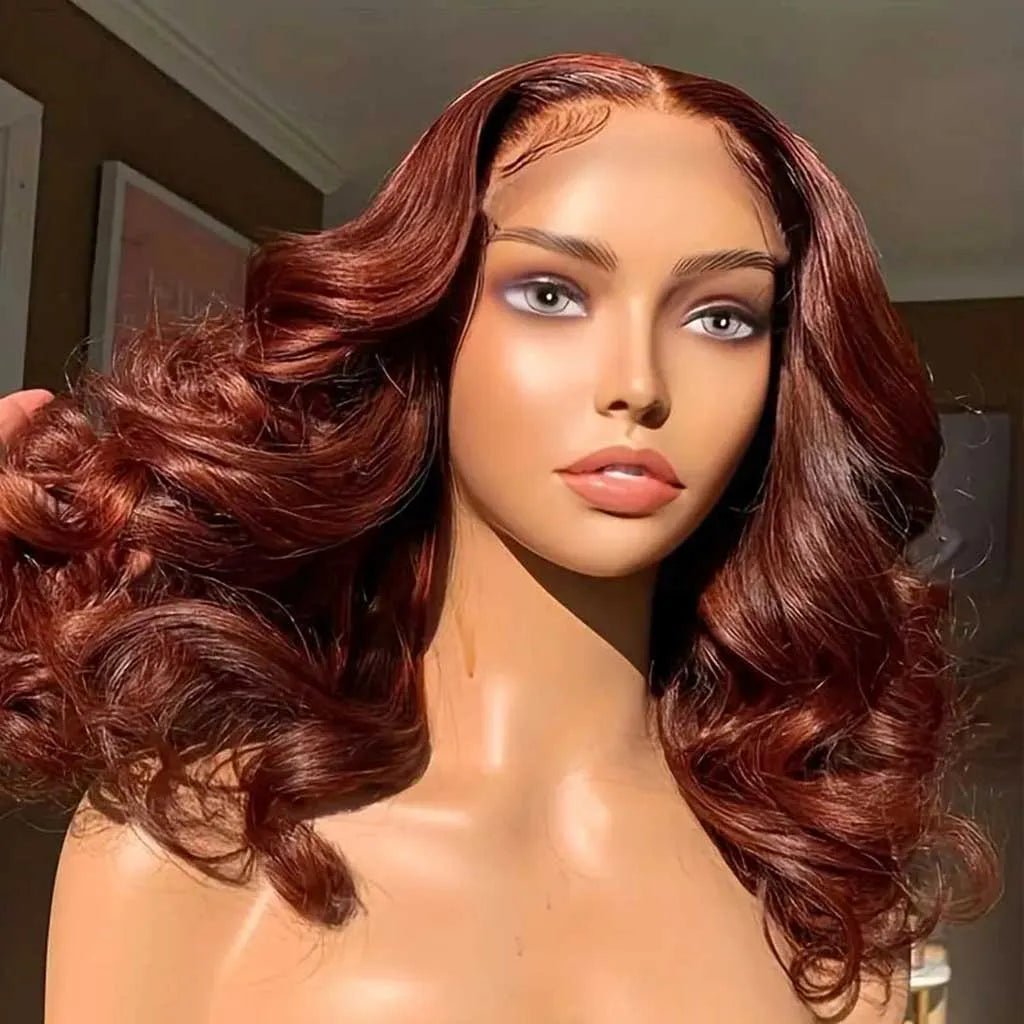 Copper Brown Layered Cut Loose Wave Glueless Wigs Pre-Cut 6x5 Lace Closure Wig