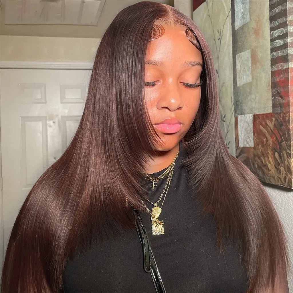 Layered Cut Dark Brown Glueless 6x5 Lace Straight Human Hair Wig Pre-Everything