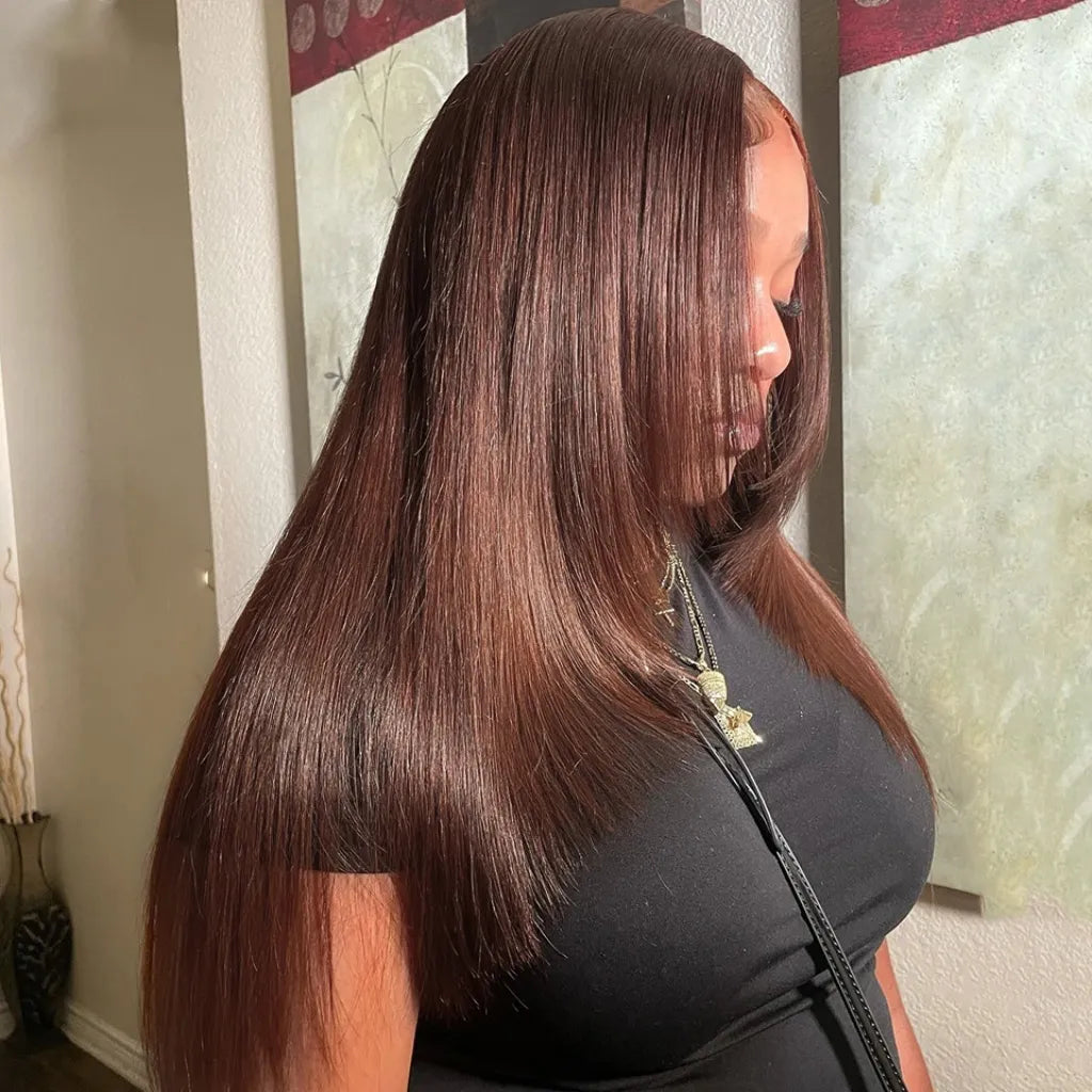 Layered Cut Dark Brown Glueless 6x5 Lace Straight Human Hair Wig Pre-Everything