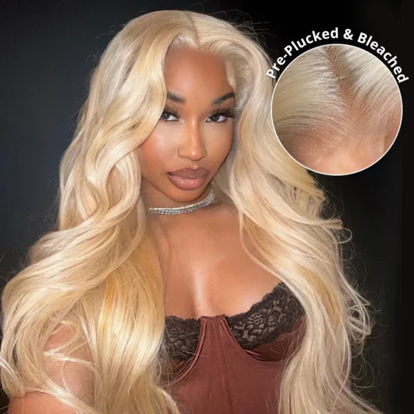Glueless Blonde 6x5 Lace Closure Wig Pre-Cut Lace &amp; Bleached Knots Put On and Go