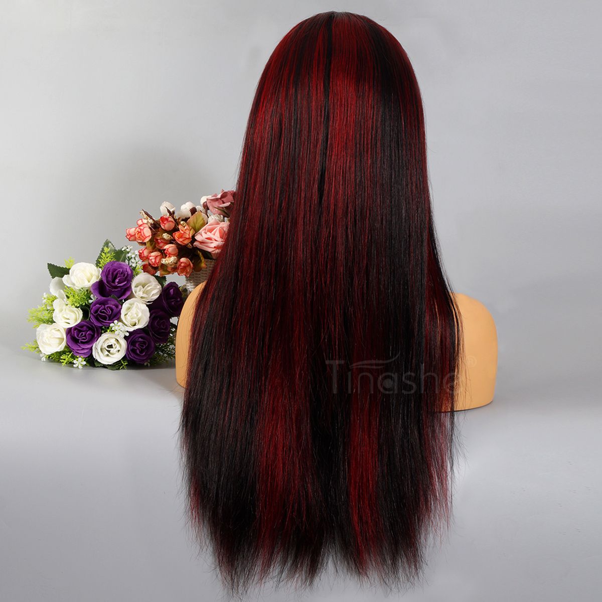 Burgundy Highlight With Dark Roots Straight 13x4 HD Lace Frontal Wigs
