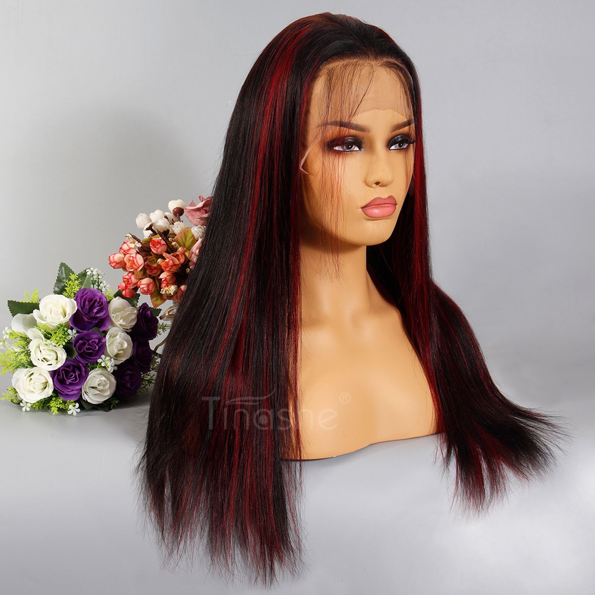 Burgundy Highlight With Dark Roots Straight 13x4 HD Lace Frontal Wigs
