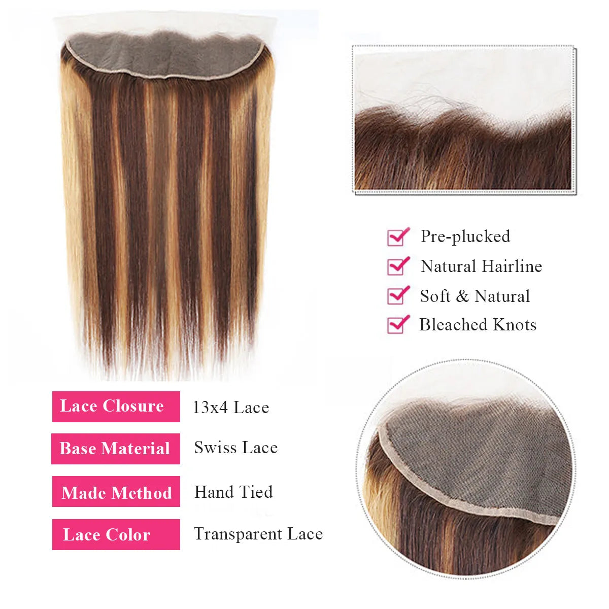 Highlight Brown Color Straight Hair 3 Bundles With 13x4 Lace Frontal
