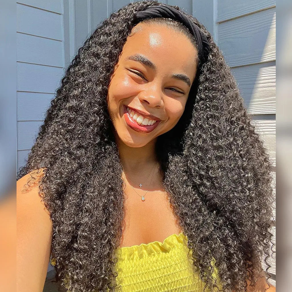 Kinky Curly Headband Hair Wig 180% Glueless Wig Put On &amp; Go