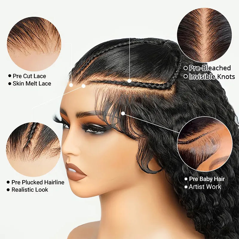 Pre-Braided 9x6 Lace Wig Deep Wave Flexi-Fit Glueless Wig Pre-Everything
